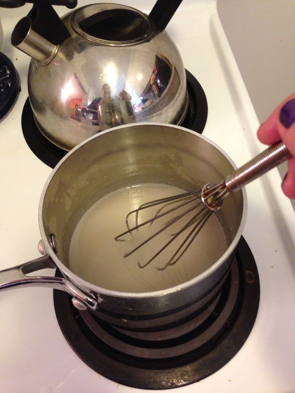 Bring the mixture to a boil. Whisk it continuously.
