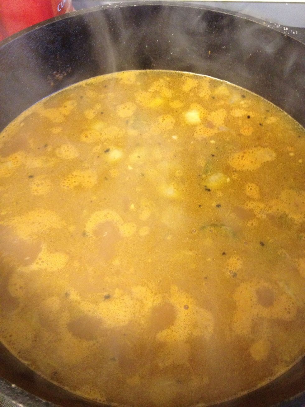 Bring the mixture to boil. Reduce your burner to low. Place fitted lid onto pot. Let cook undisturbed for 30 minutes. Resist the temptation to lift the lid and stir...magnificent rice everytime.