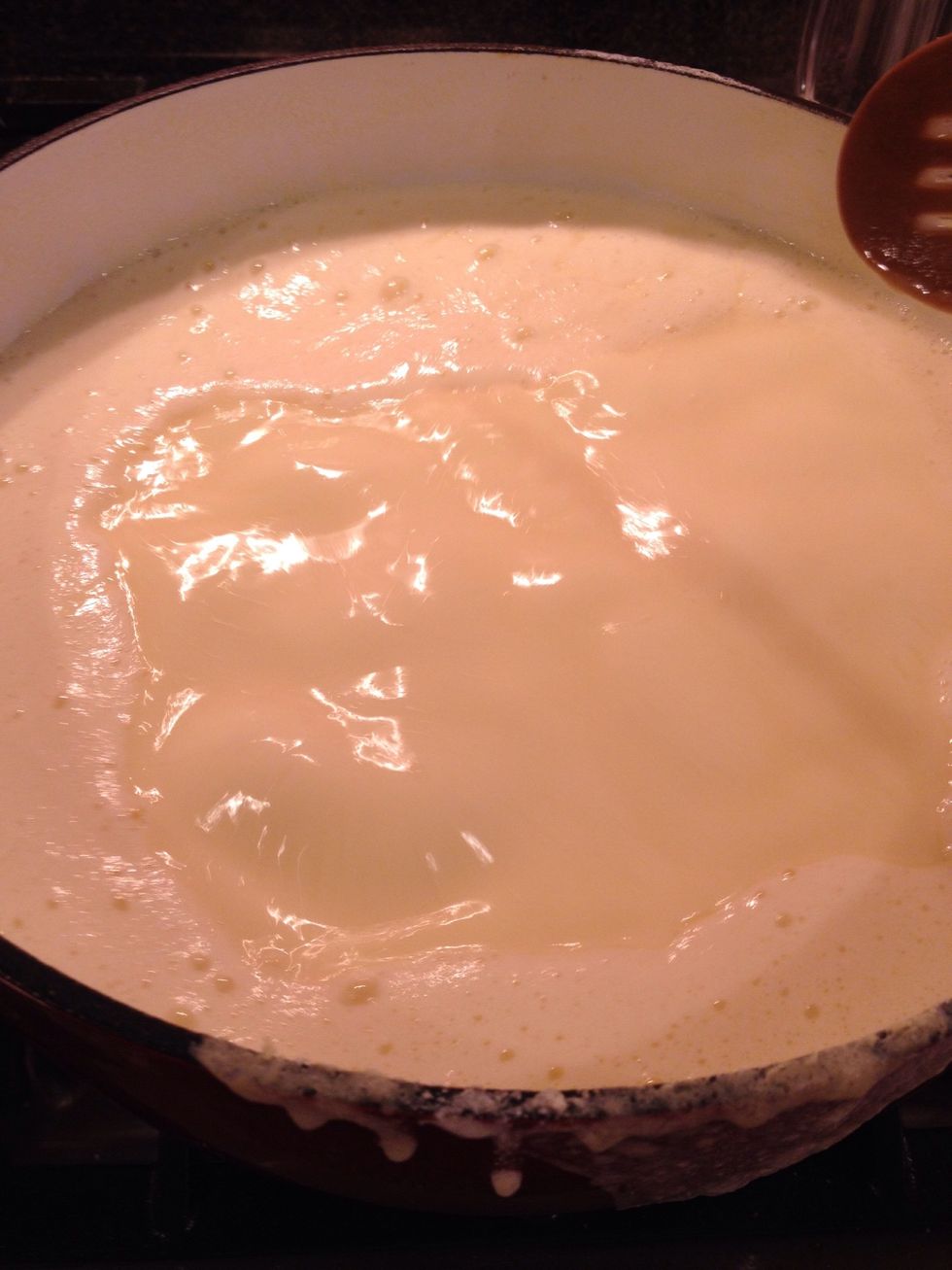 Bring to a strong boil and reduce immediately. Stir constantly until all graininess is gone. It should not take long, but don't let it boil over!!