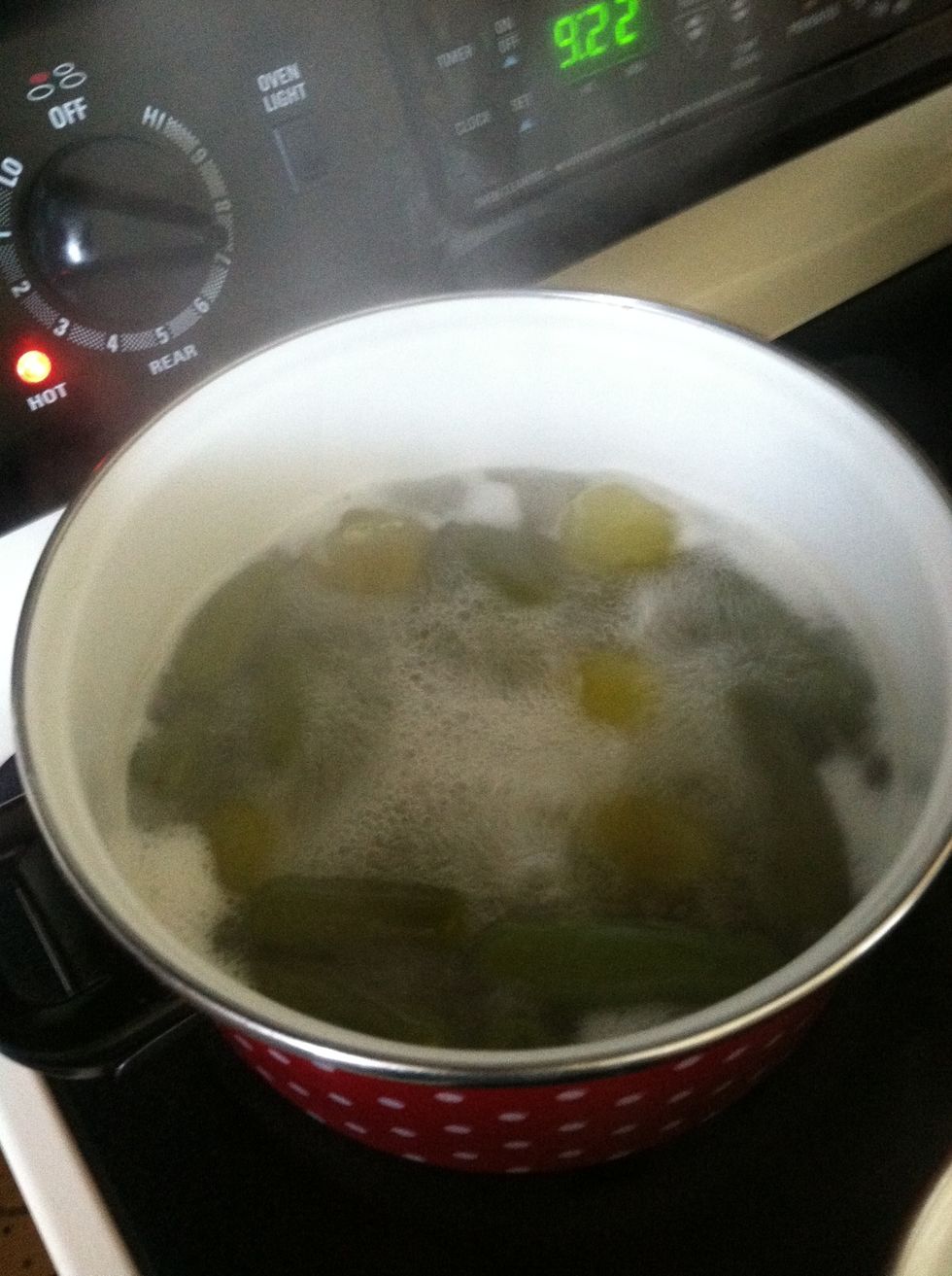 Bring to boil. (Hint: ready when you can puncture tomatillo with a fork). Remove from heat and set aside.\ud83c\udf72