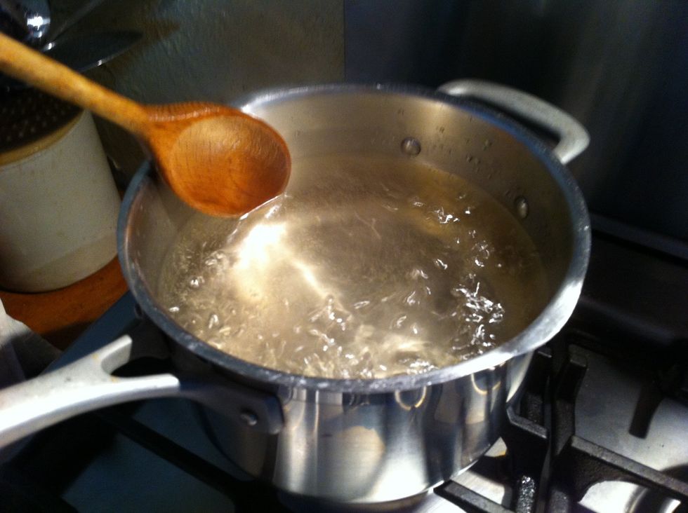 Bring to the boil for a few mins until its a light syrup with all the sugar crystals dissolved . Let it cool very slightly