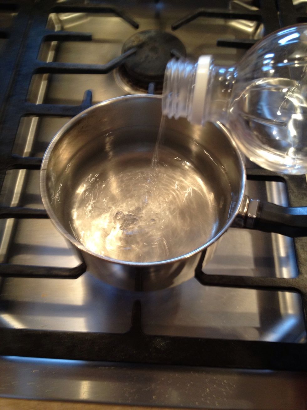 Bring water almost to a boil and add the tsp vinegar.