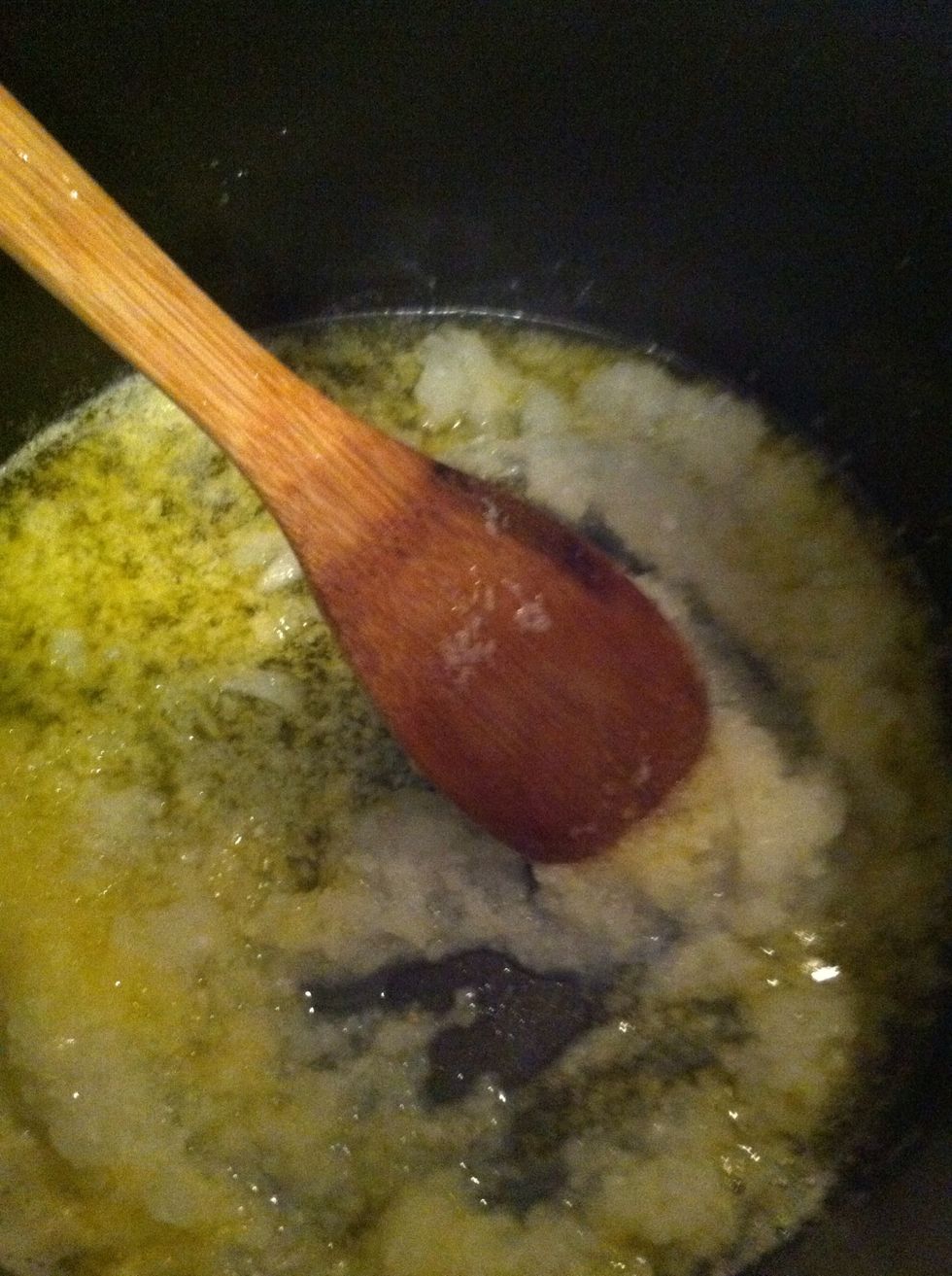 Bring your ghee or butter to heat up up throw your onion, garlic and stir fry it. I like to puree mine :)