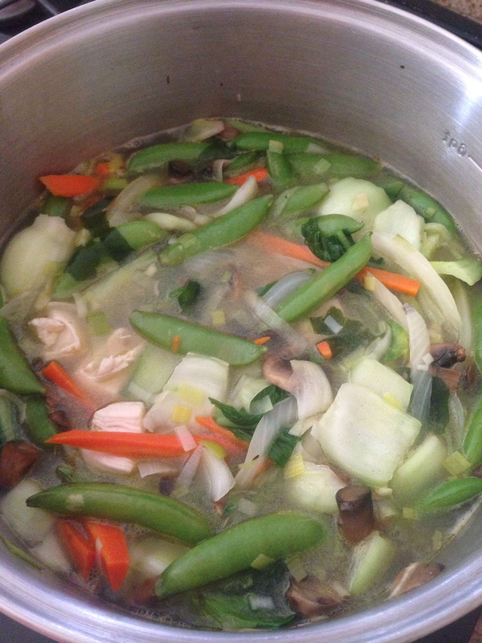 Bring your stock to a boil. While your waiting clean & cut your uncooked meat into cubes. Once the stalk is boiling add your meat.