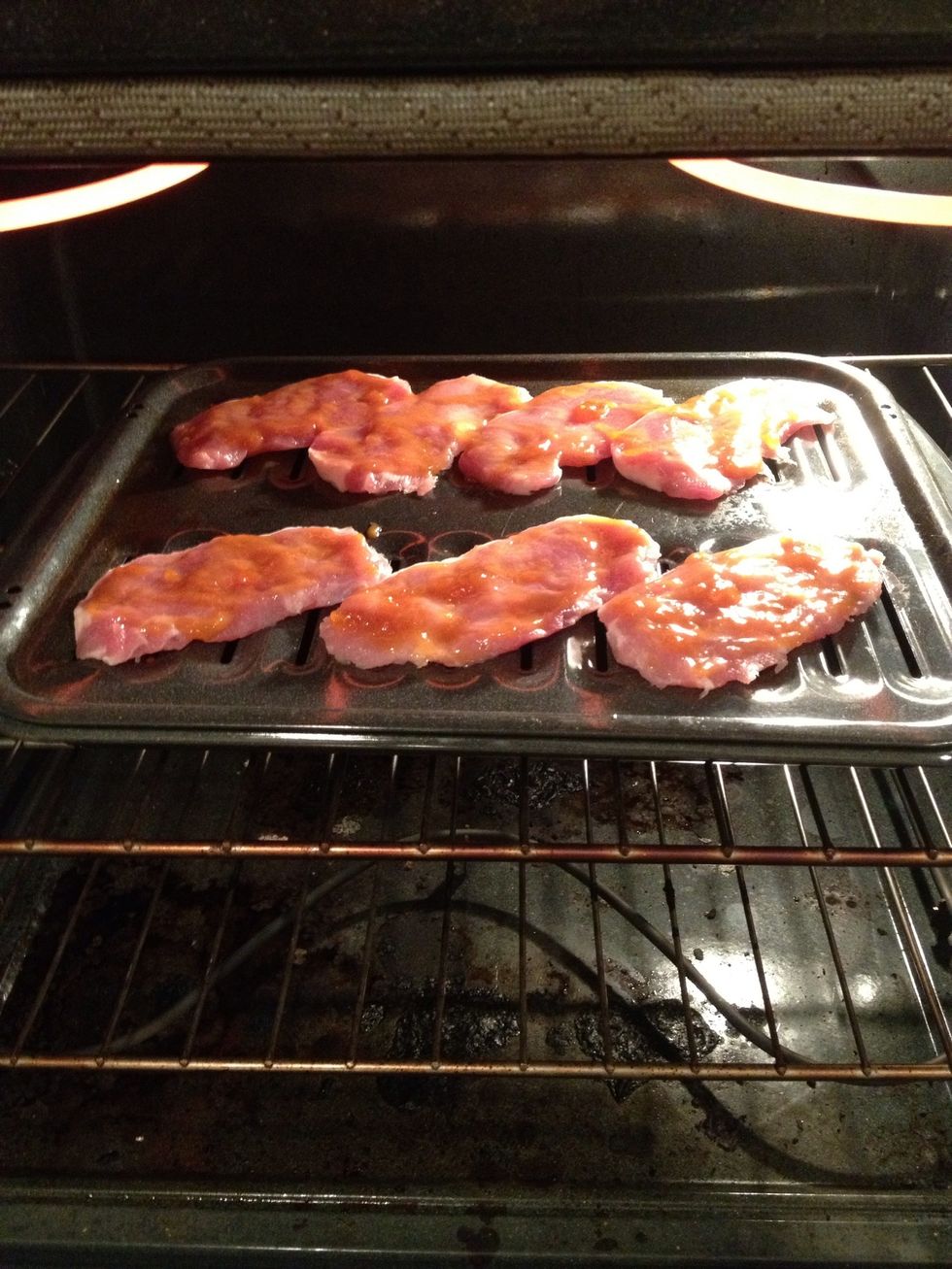 Broil pork for 5 minutes.