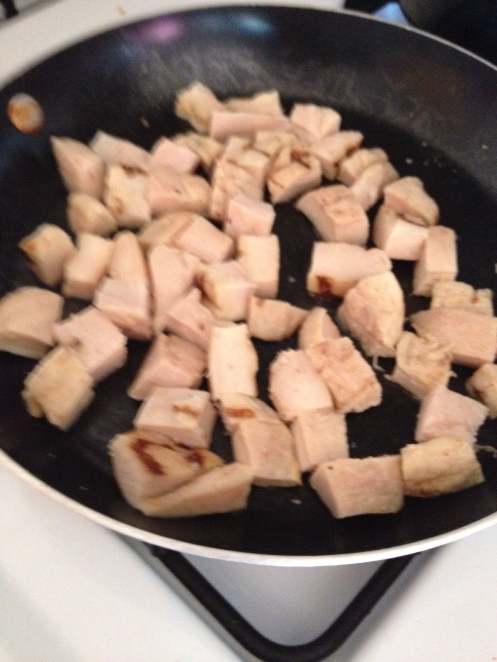 Brown chicken in a pan. (I used pre-cooked)