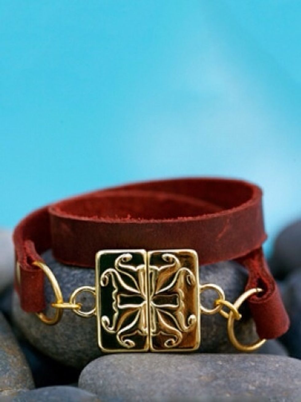 Brown Flat Wide Leather Wrap \u2013 Large Silver Magnetic Logo Clasp. $52