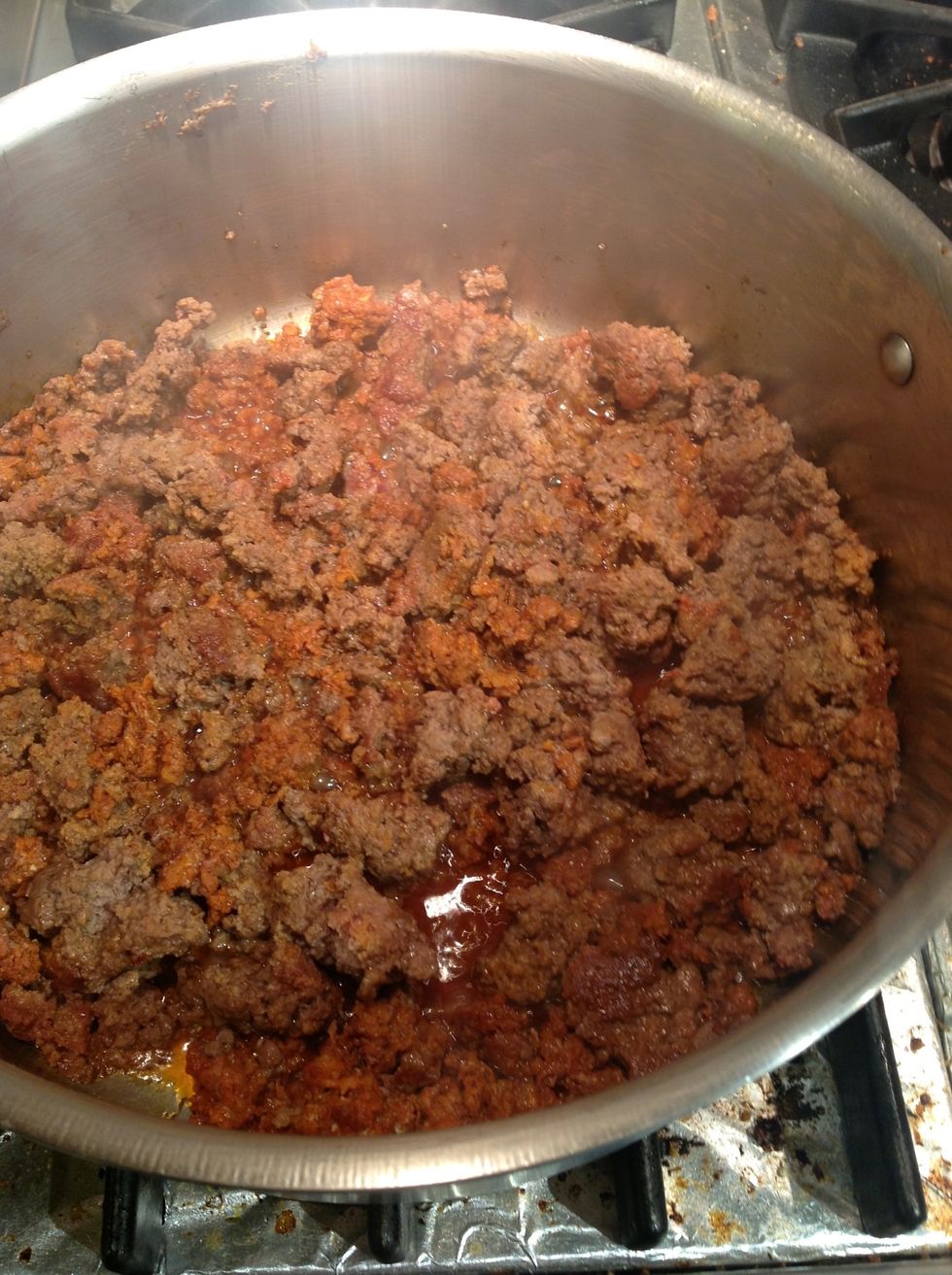 Brown ground beef & chorizo in large stew pot
