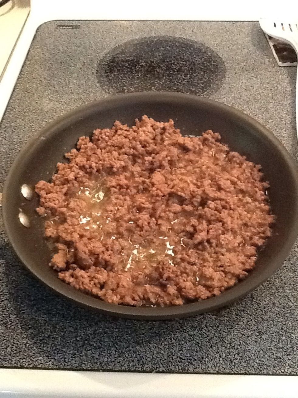 Brown ground beef. Drain grease.