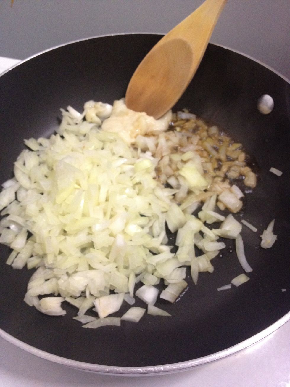 Brown onion and garlic in the sesame seed oil on medium heat. Set aside.