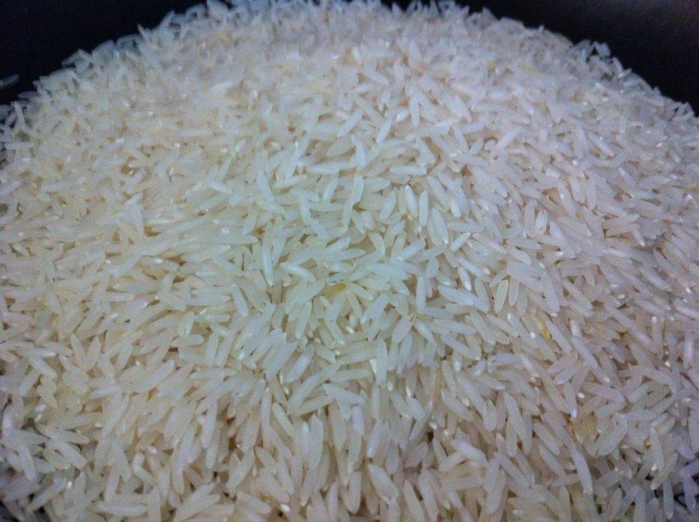 Brown rice in preheated (dry) pan. I used basmati because it's so delicious!