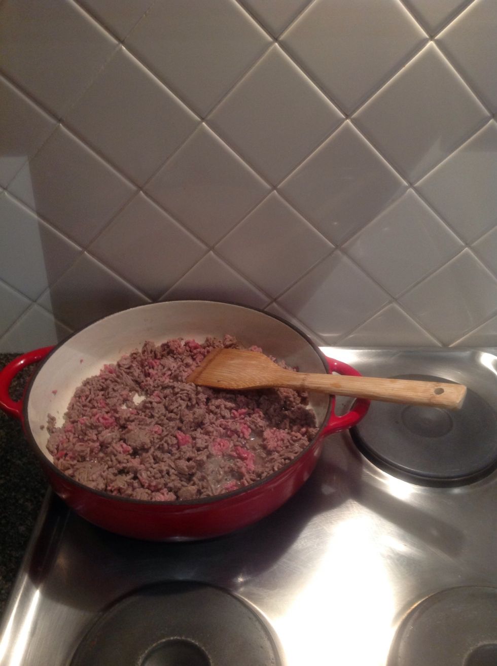 Brown the beef on medium heat.