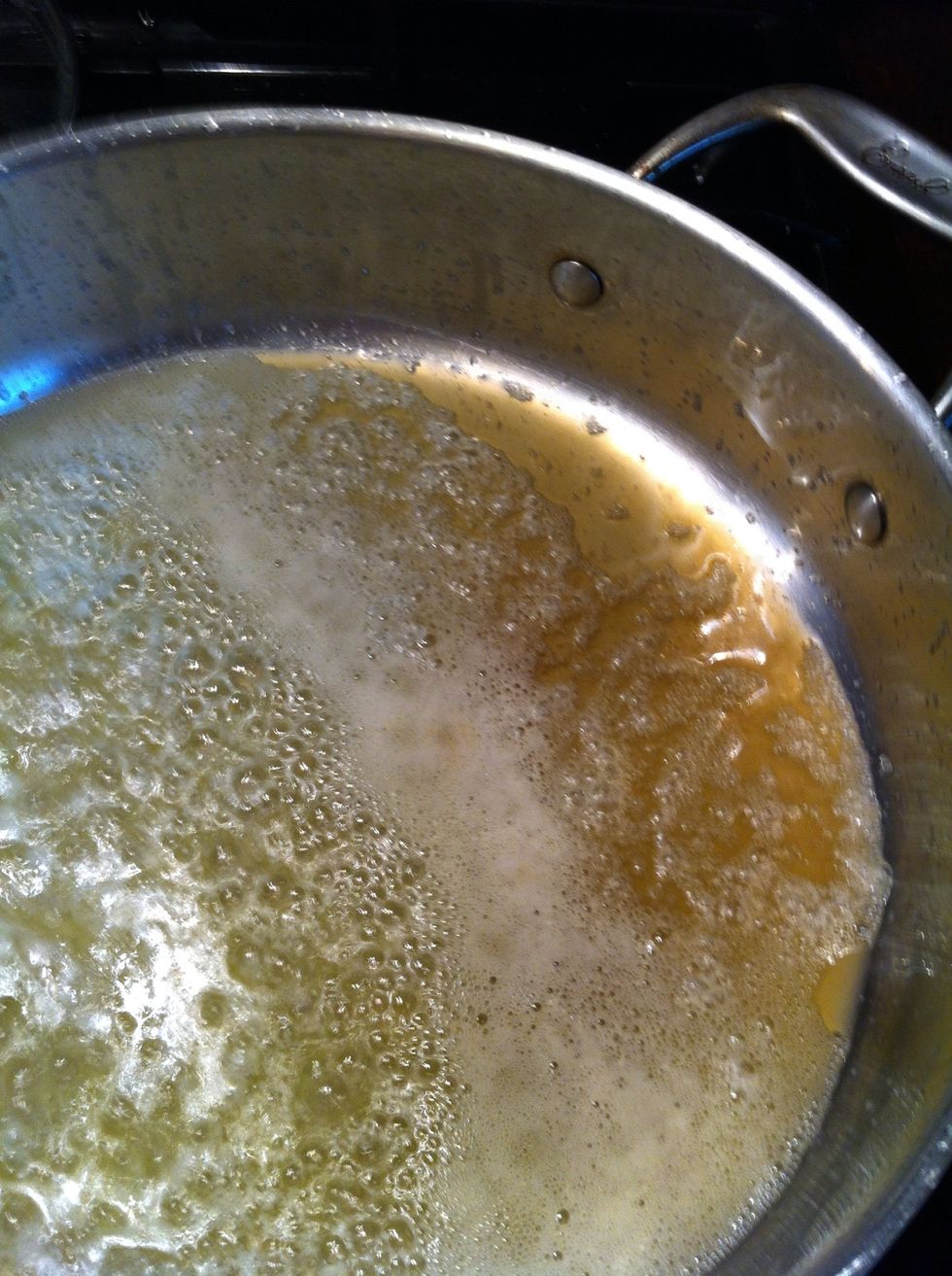 Brown the butter. See its turning brown on the right side? That's brown butter.