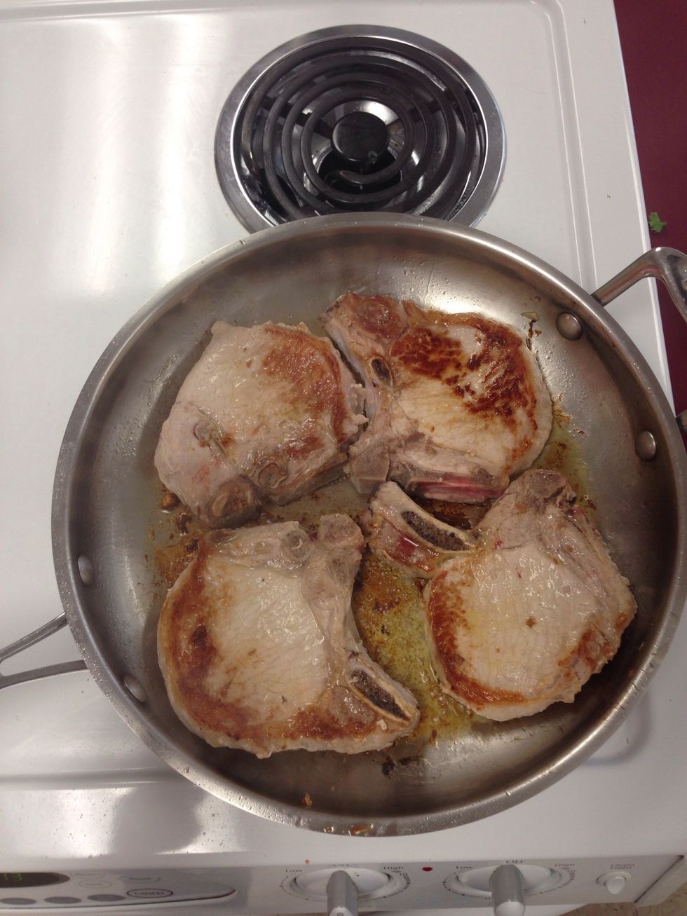 Brown the other side of the pork