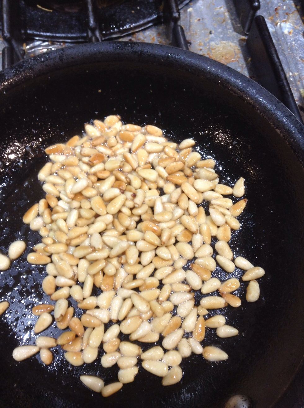 Brown the pine nuts and add to the sauce.