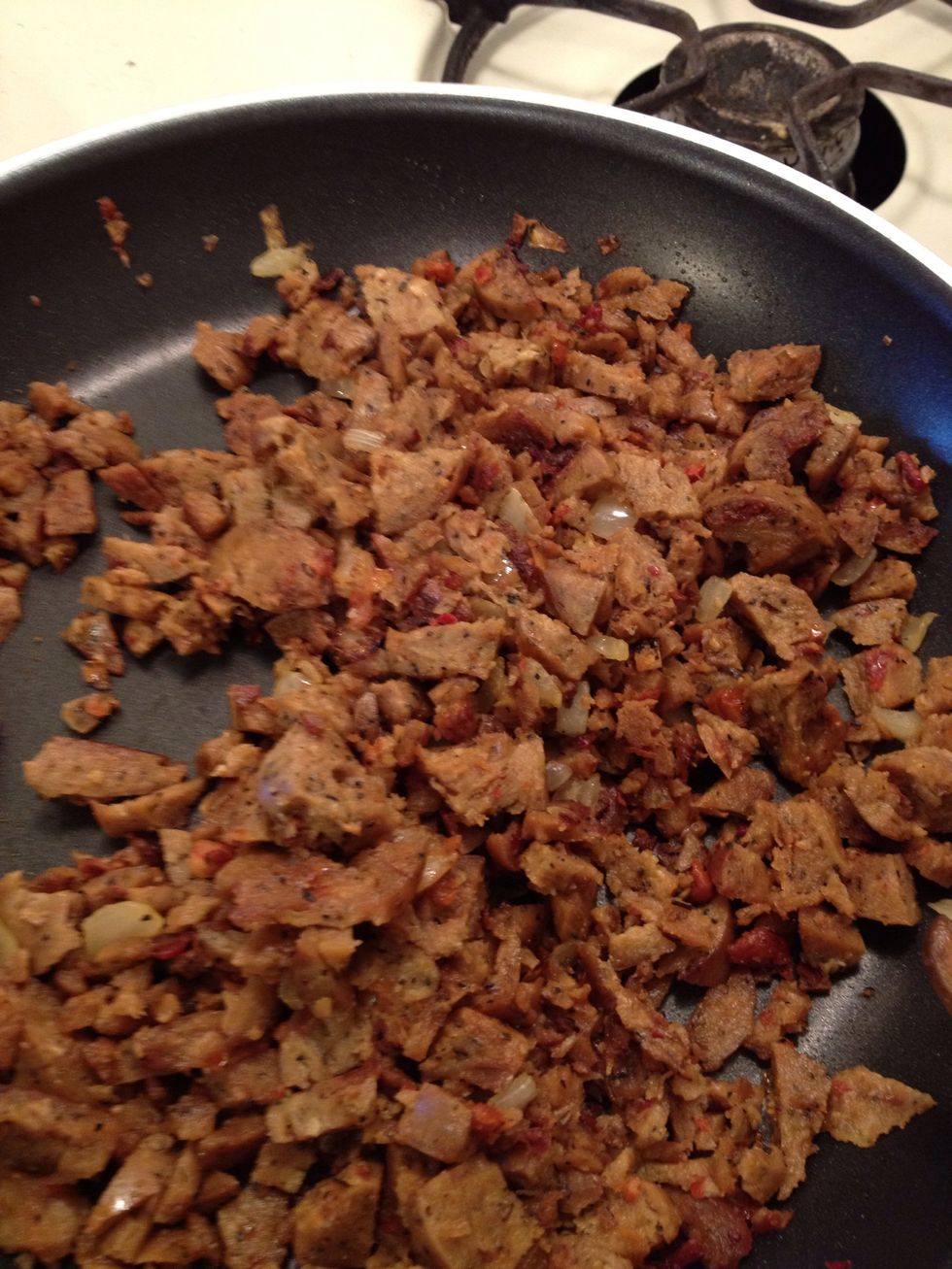 Brown the "sausage" and keep on low heat