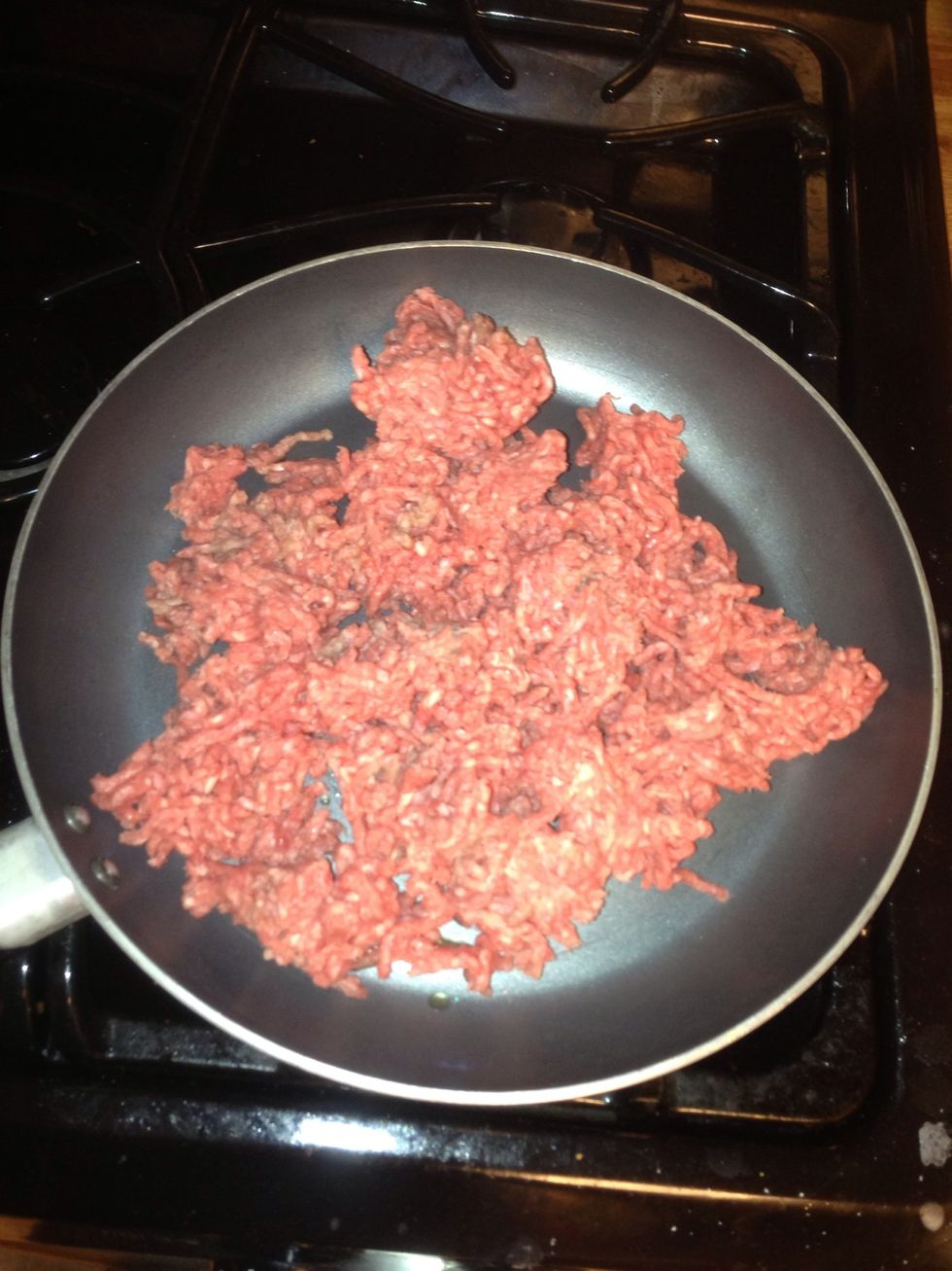 Brown your ground beef or chuck. And then drain off fat and return ground beef to your pan.