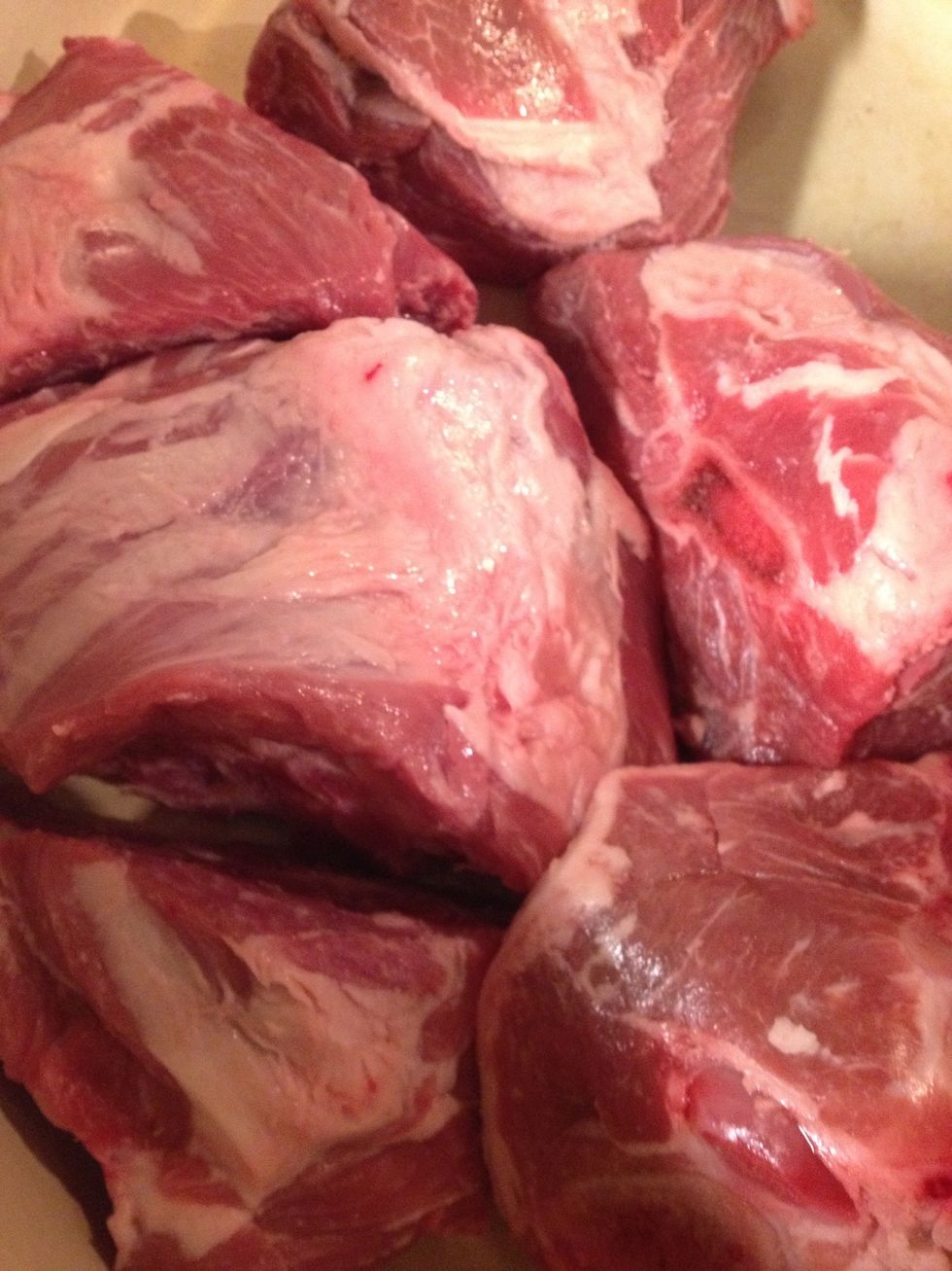 Brown your lamb on the stove with your Dutch oven. I used lamb neck because it's great for stew. You can use lamb leg but braise for at least 2 hours.