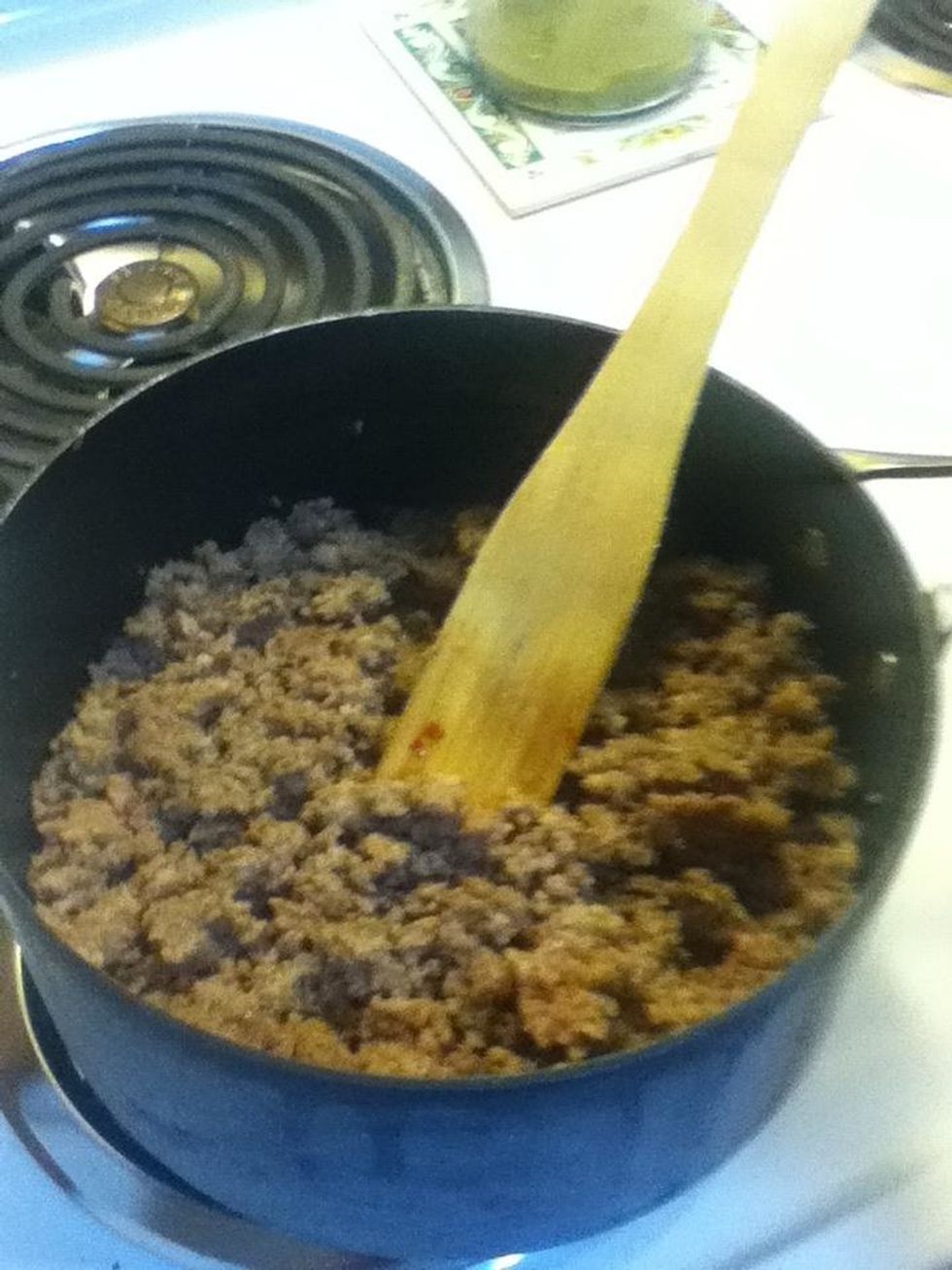 Brown your meat. Make sure it is cooked thoroughly. You may want to drain out the grease before adding it to your soup. The first time I did this, I didn't drain. It resulted in spicier soup.