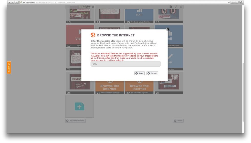 'Browse the Internet' is one of the advanced features that you can enjoy as a free trial (you can use it in 3 different Nearpod sessions. This is a premium feature available for Gold and School users)