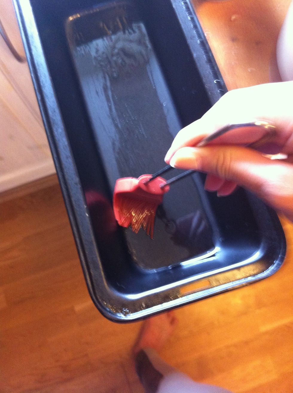 Brush a bread form and Add half of the light batter