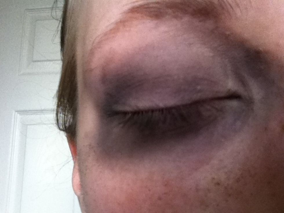 Brush a thick layer of black around ur eye in a circular motion