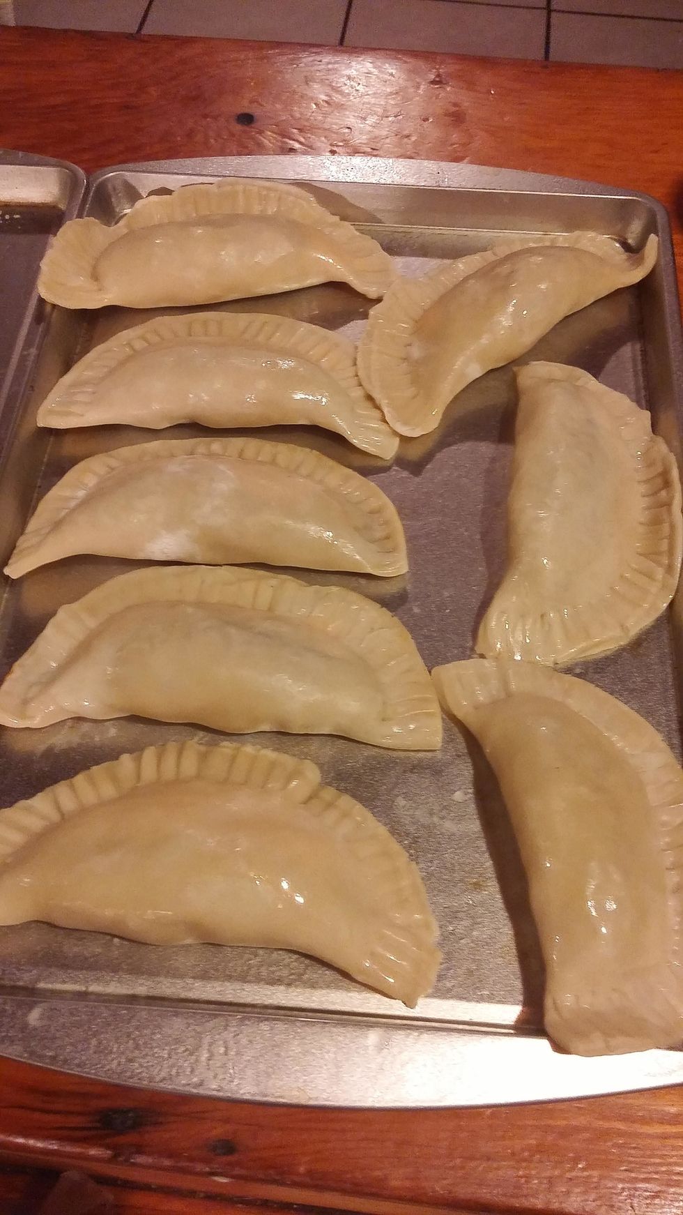 brush egg wash on the pastry front and back and then bake for 12-15 mins or until brown
