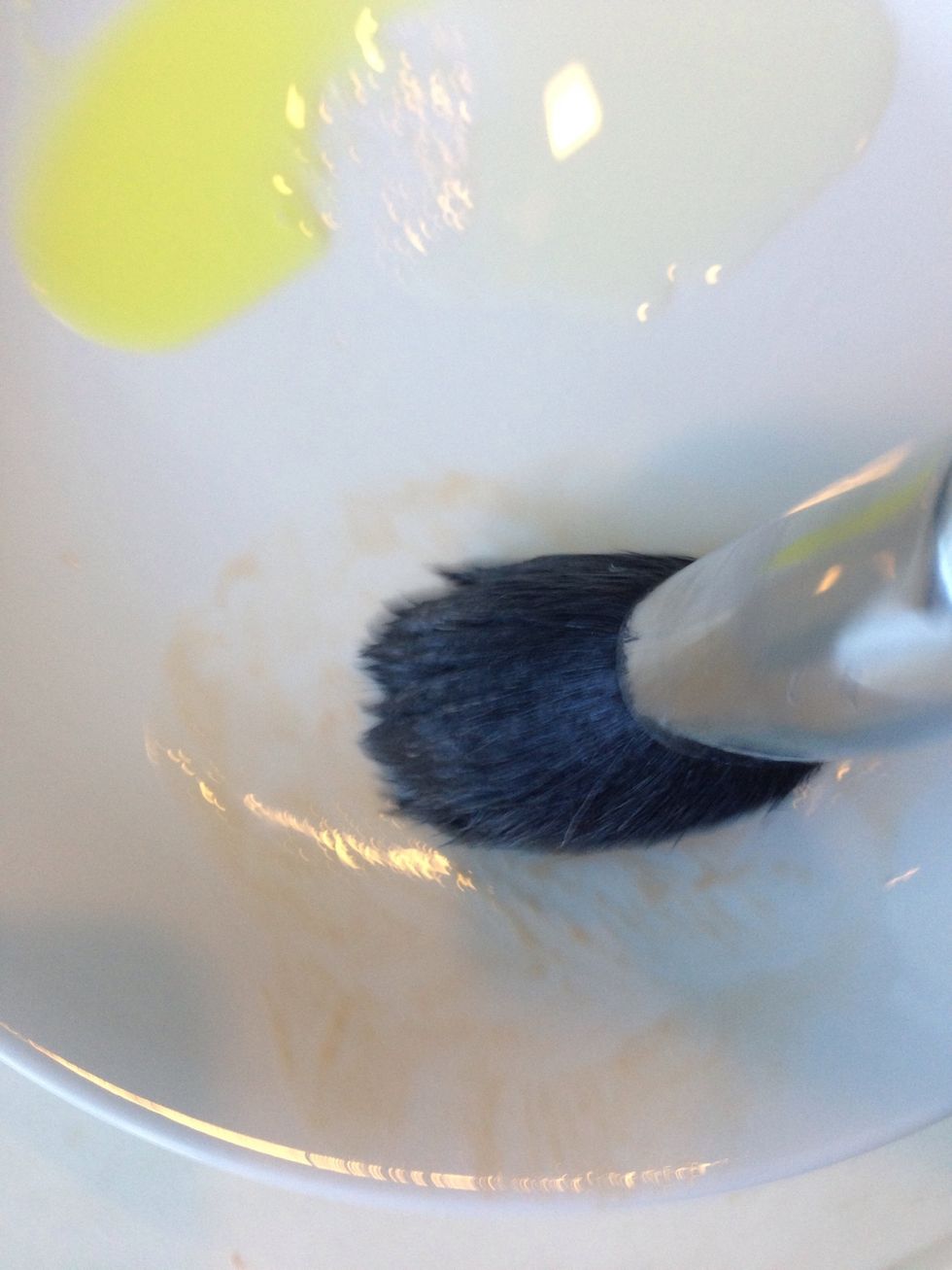 Brush it on the clean side of the plate or in your palm..see all the leftover cosmetic coming right out