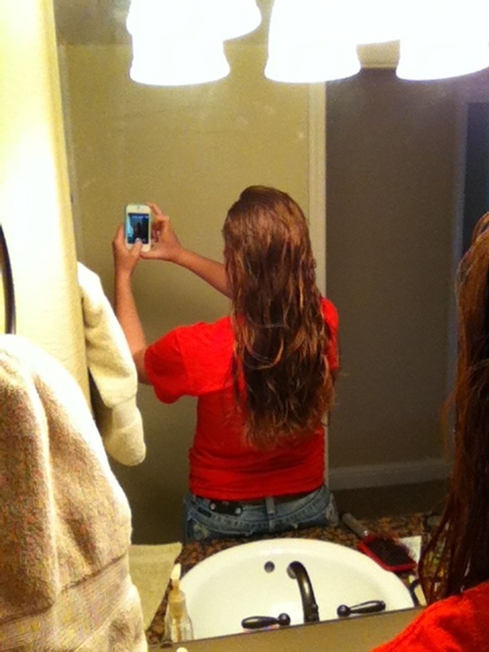 Brush out your hair. It can be wet or dry. It's easier I think to get the braid tighter with wet hair