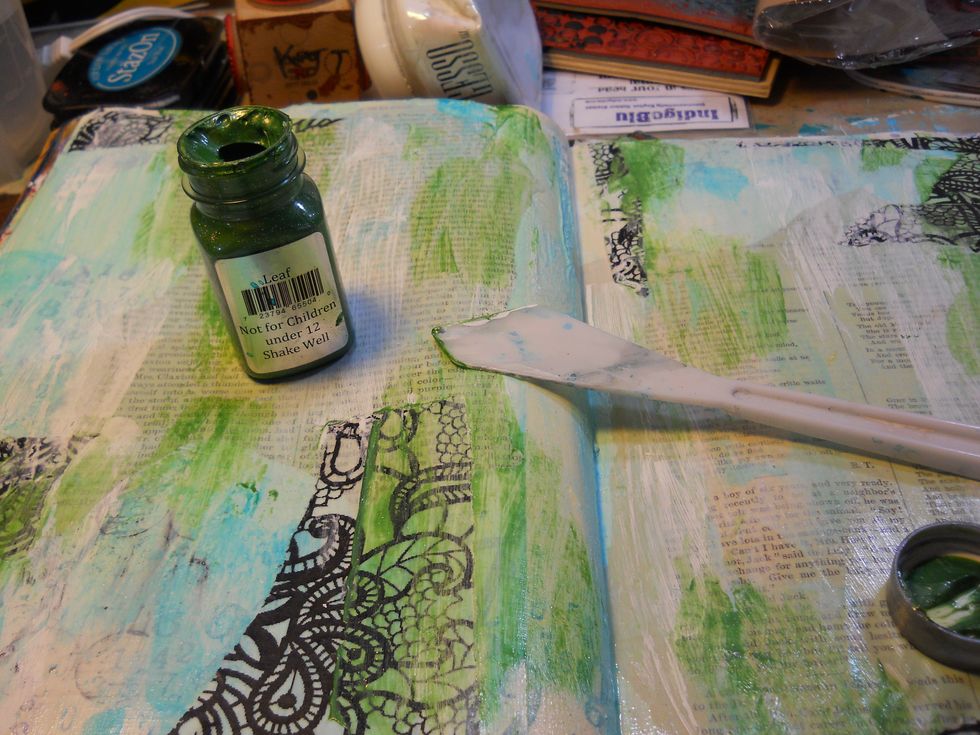 Brush some AA "Leaf" onto the background in random places and allow to dry.(or ya know..... heat tool if you are impatient like me).