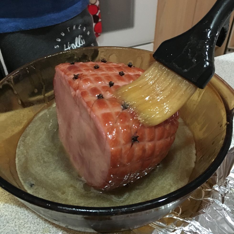 Brush the glaze over the ham. Set ham aside while we prep potatoes for oven.