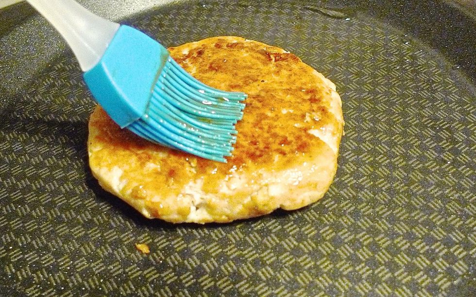 Brush the same on the other side of the golden brown patty and you're done!