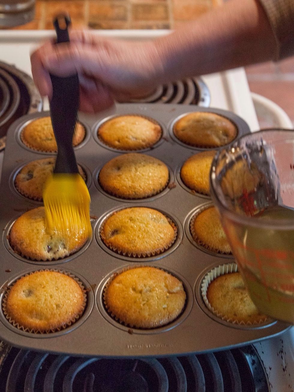 Brush the tops with the rosemary syrup. Let the syrup soak in and then brush them again.