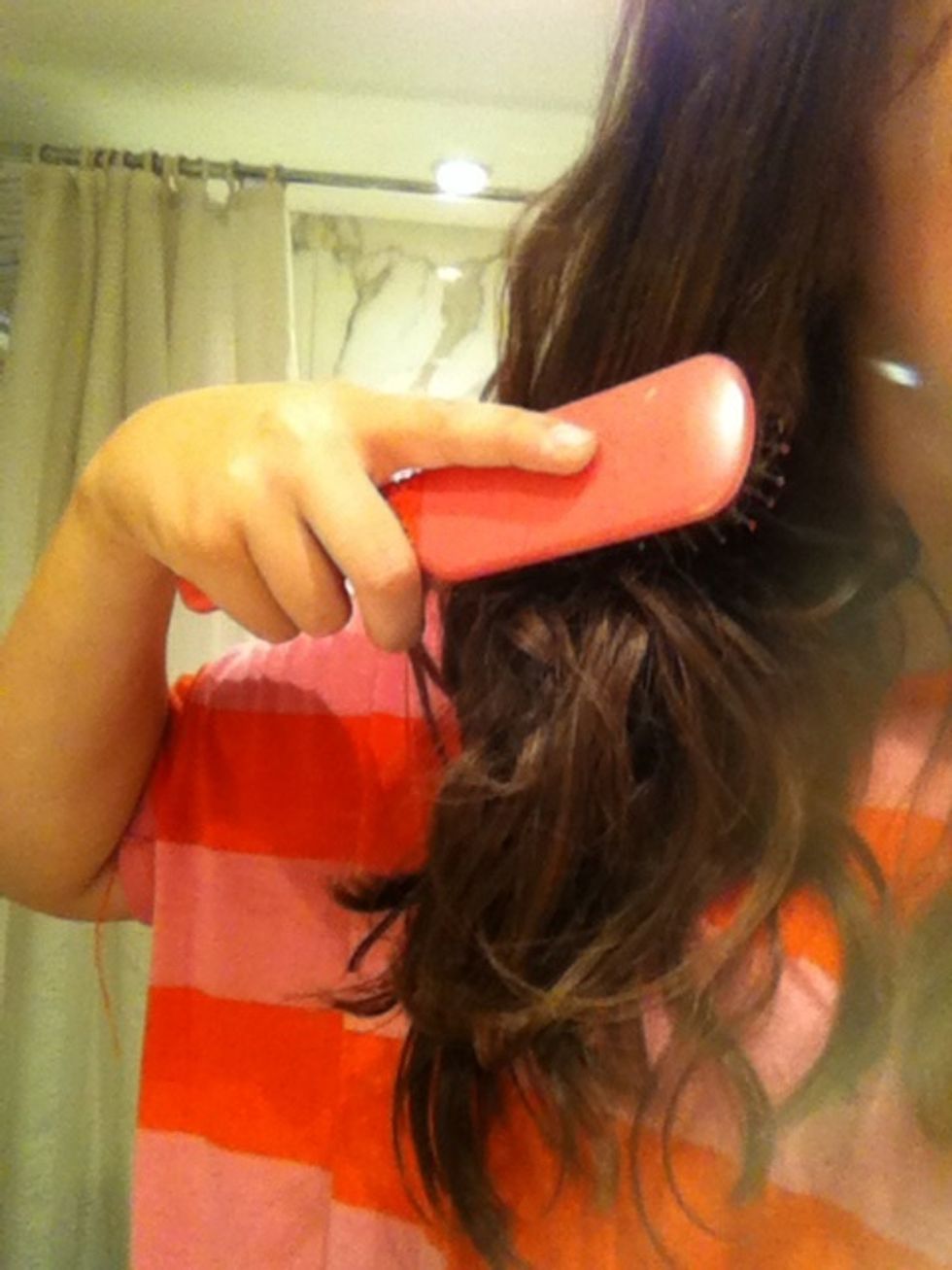 Brush thoroughly. You may want to spray LIGHTLY some detangler to help with the knots.