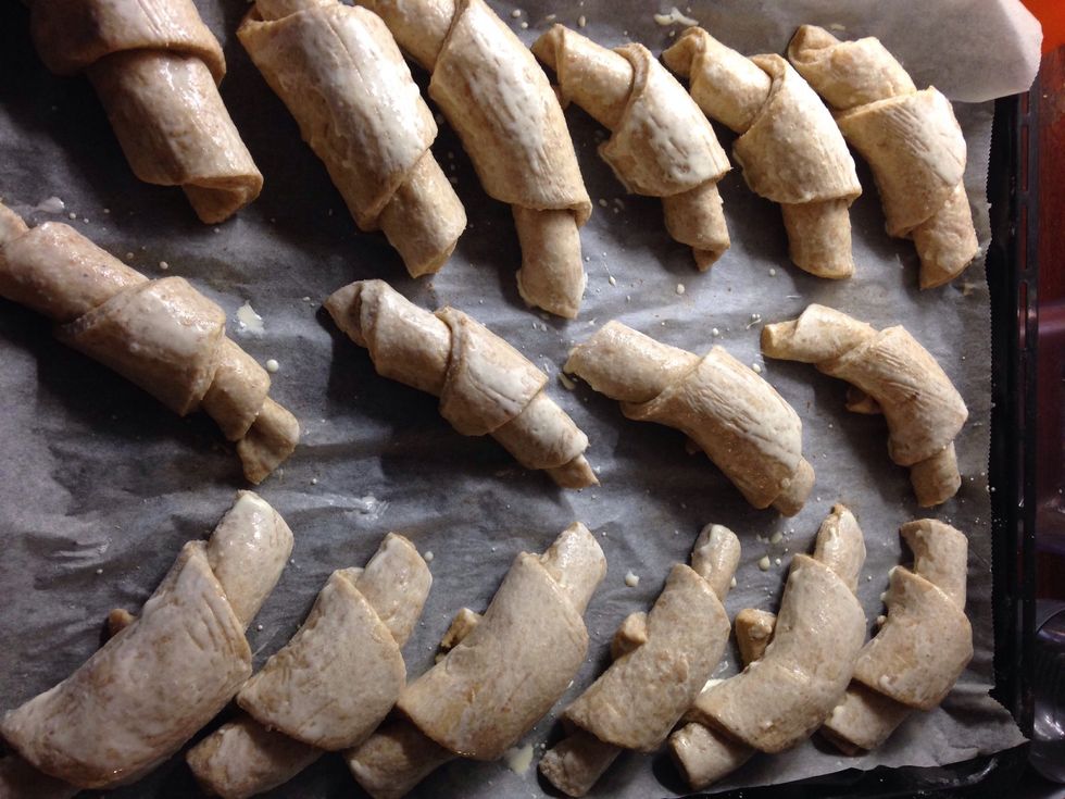 Brush with egg or milk to get a Nice surface