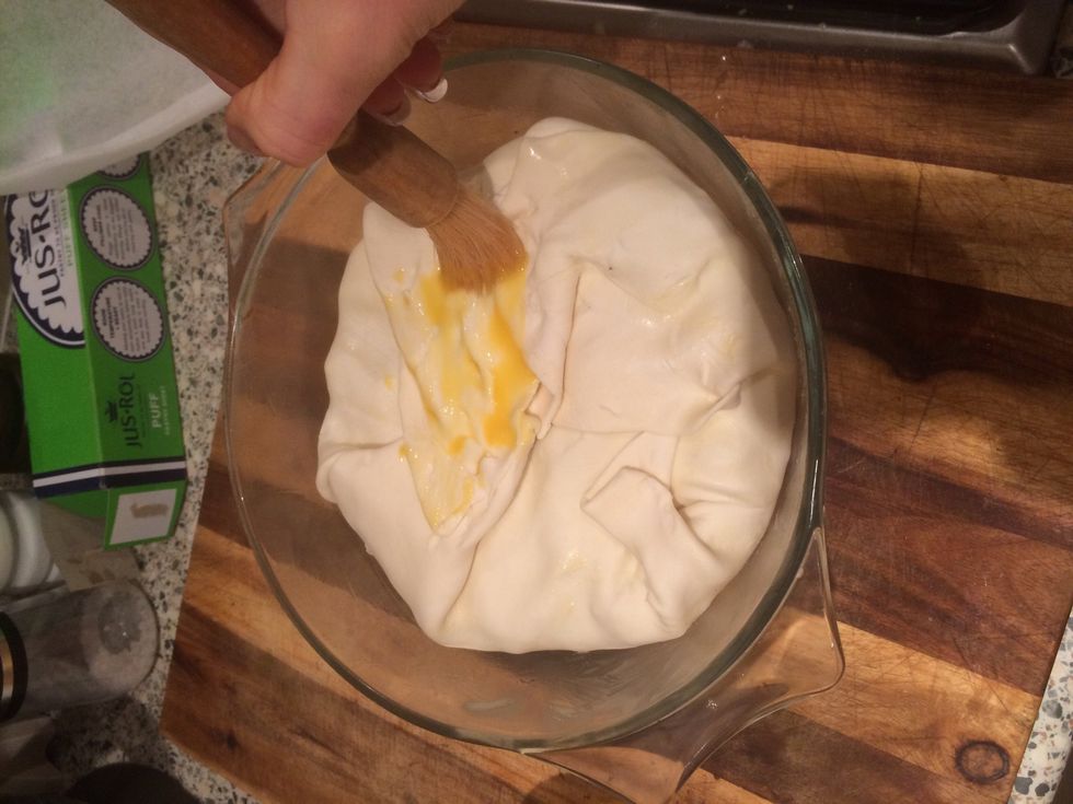 Brush with egg wash or milk. This is not essential but makes it look good!