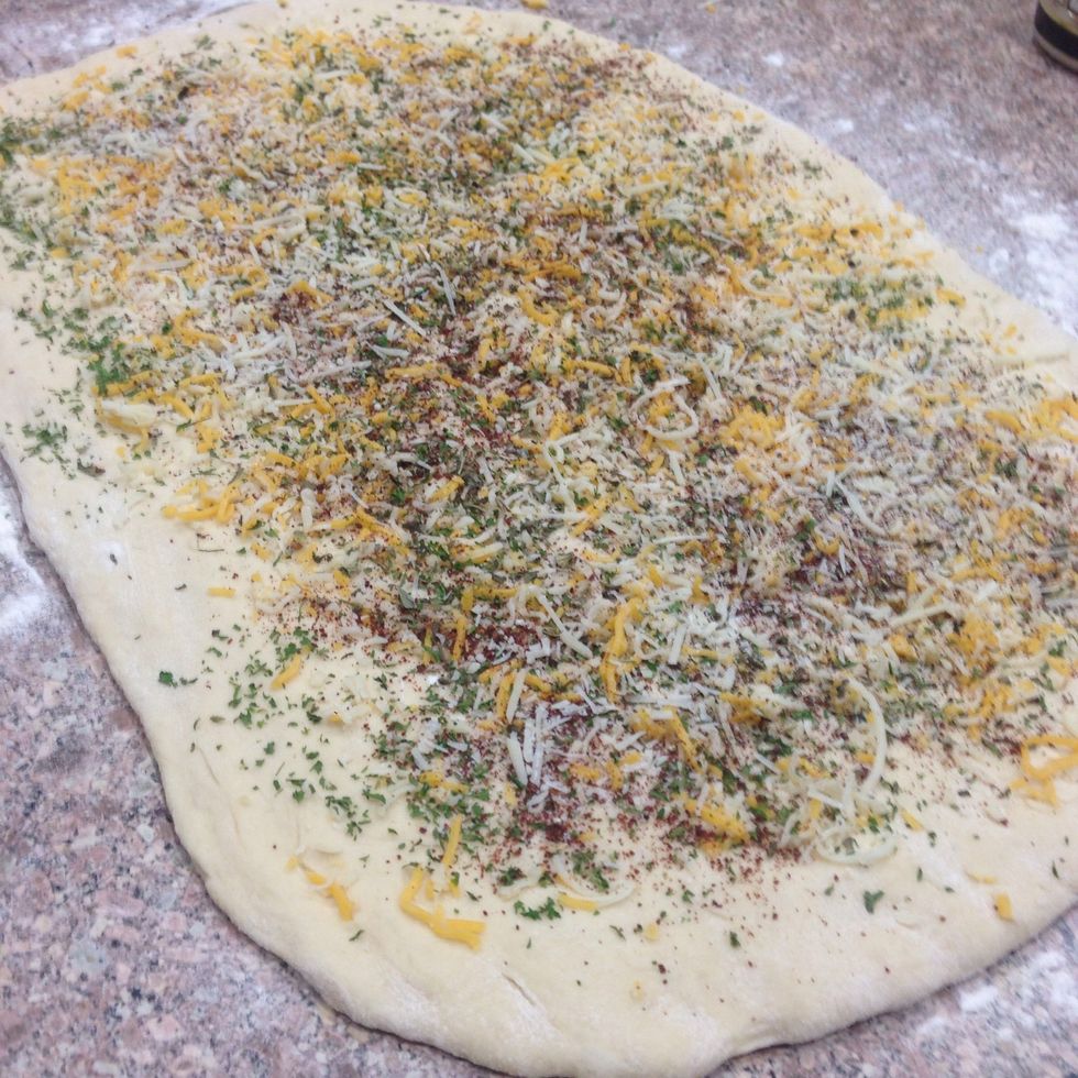 Brush with olive oil or melted butter if prefer; sprinkle with cheese, black pepper, parsley, cayenne.