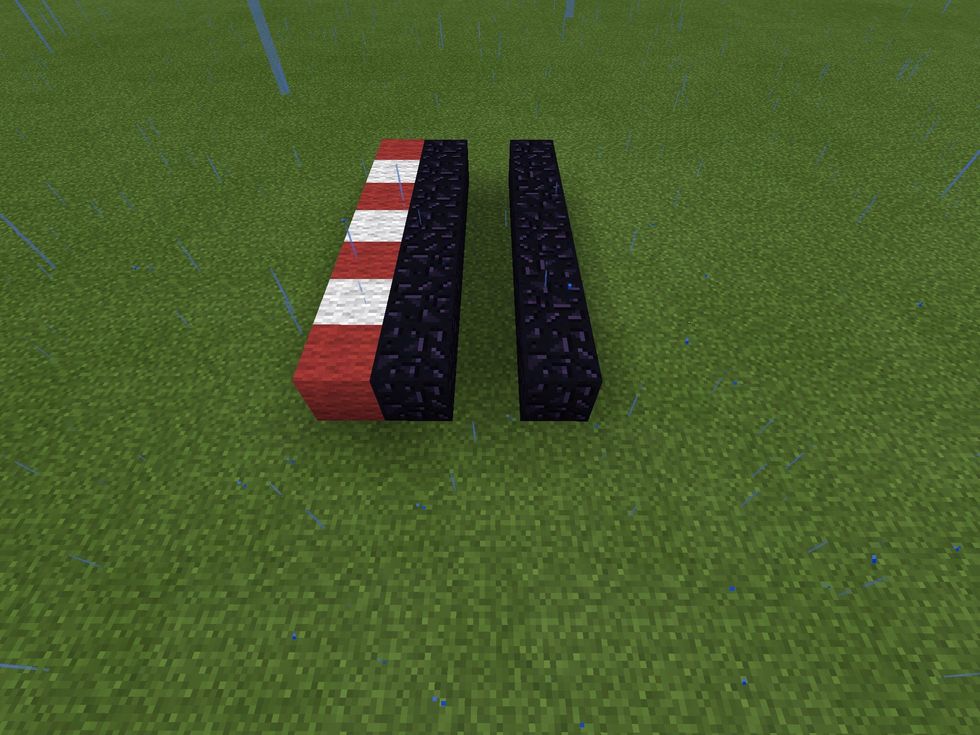 Build two columns of obsidian, each one 7 block long. Make sure that there is a one block gap between then.