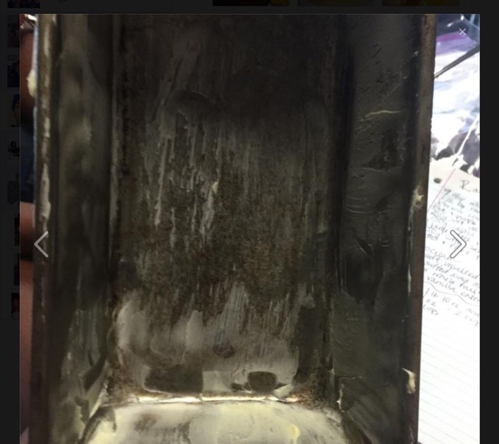 But before you do that you want to butter and flour your pan. ( it's doesn't matter what type of baking pan you use ). First butter the pan, than dust it with flour.