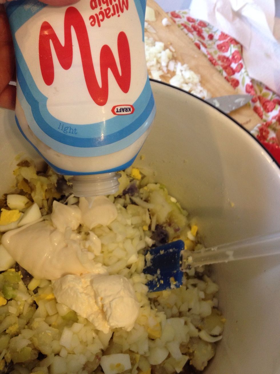 But if you don't like that sweetness, just use mayonnaise. Or if you do want sweetness but don't have Miracle Whip, just toss in a teaspoon or so of sugar.