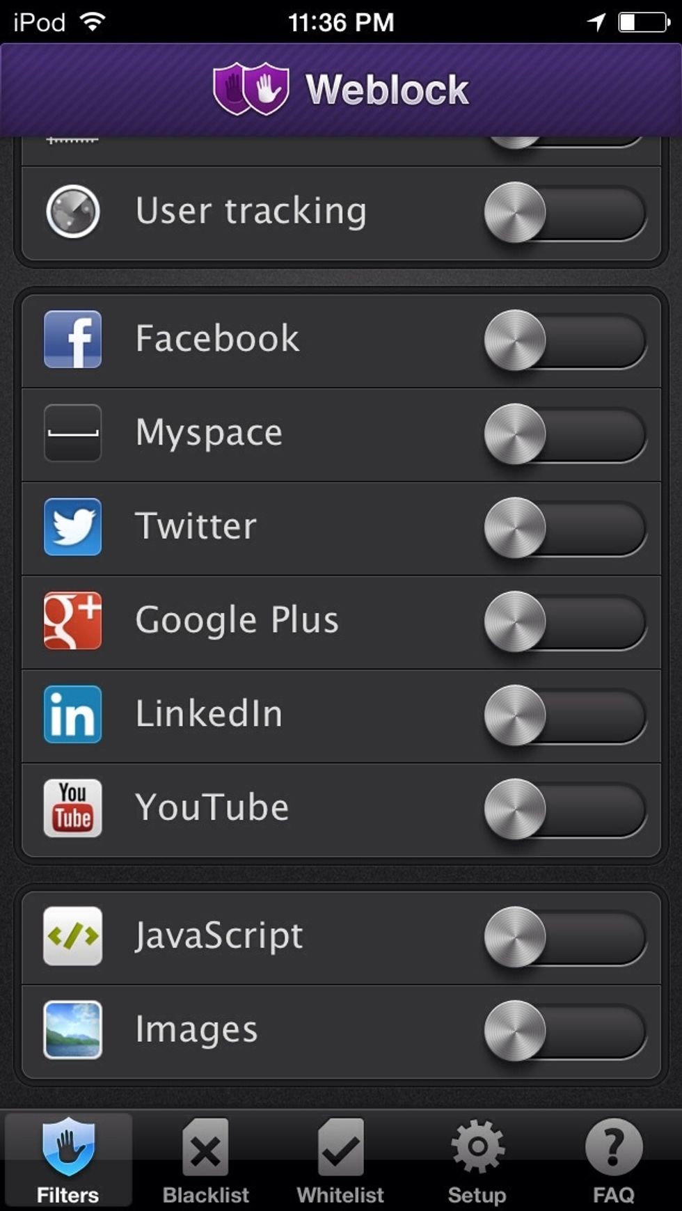 But the social media sites are smart enough to recognize the proxy adblock, and essentially wont send you data, so disable them. But pandora and web browsers work perfectly!