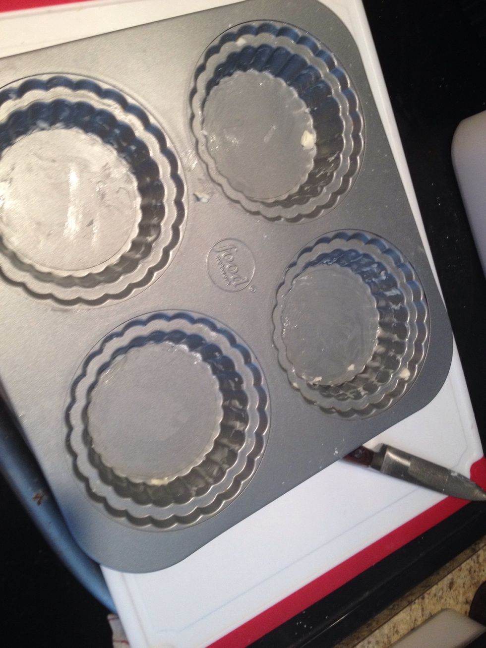 Butter 8 tartlet tins or will fit into a 9 1/2 tart pan I uses individual tins as I like to give everyone their own tart