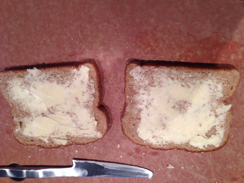Butter two slices of bread. (I used whole grain, but fancy bread is good too!)