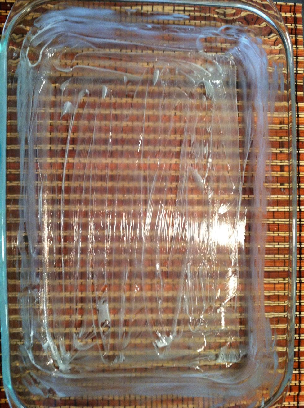 Butter your pan and set aside. Pre heat your oven to 350 degrees..