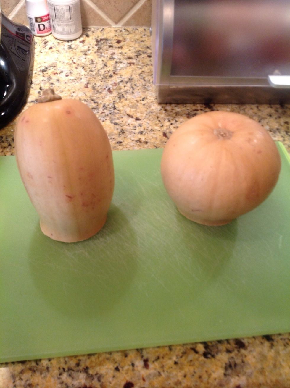 Butternut squash are typically really big. So cut squash in half so they're easier to handle.