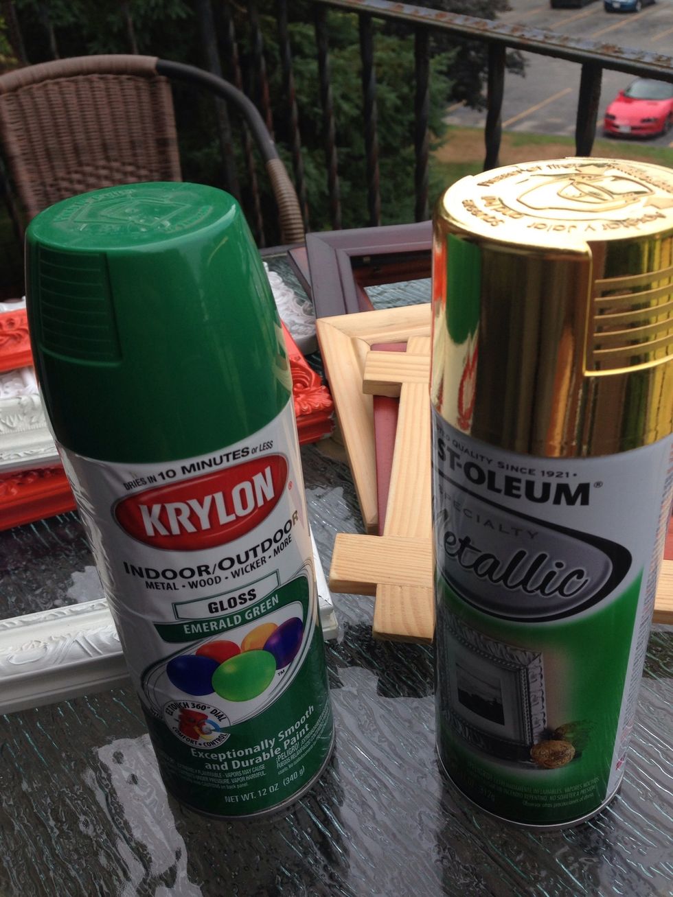 Buy your favorite color spray can - gold and green- remove the crystal and the backing from the frames, but if it it doesn't come off easily leave it on...