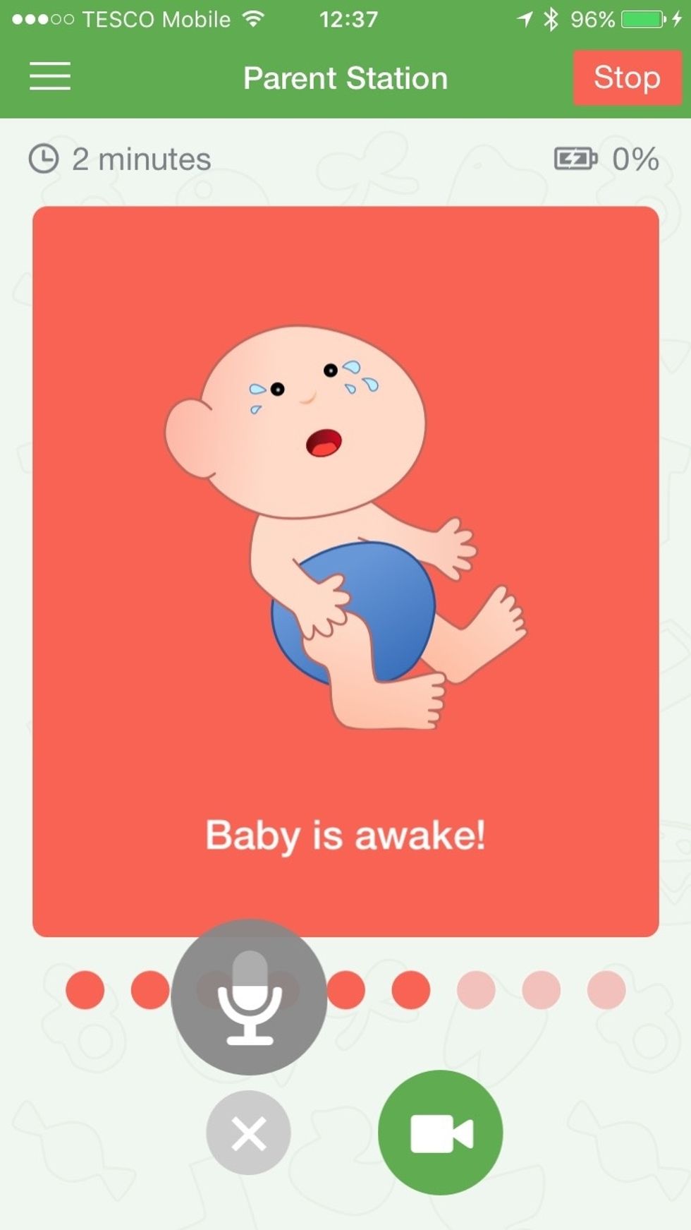 By clicking on the mic icon you can start talking to your baby.