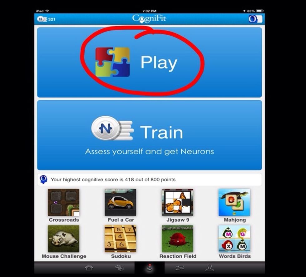 By selecting the play option, the app will lead you to the next screen shown...