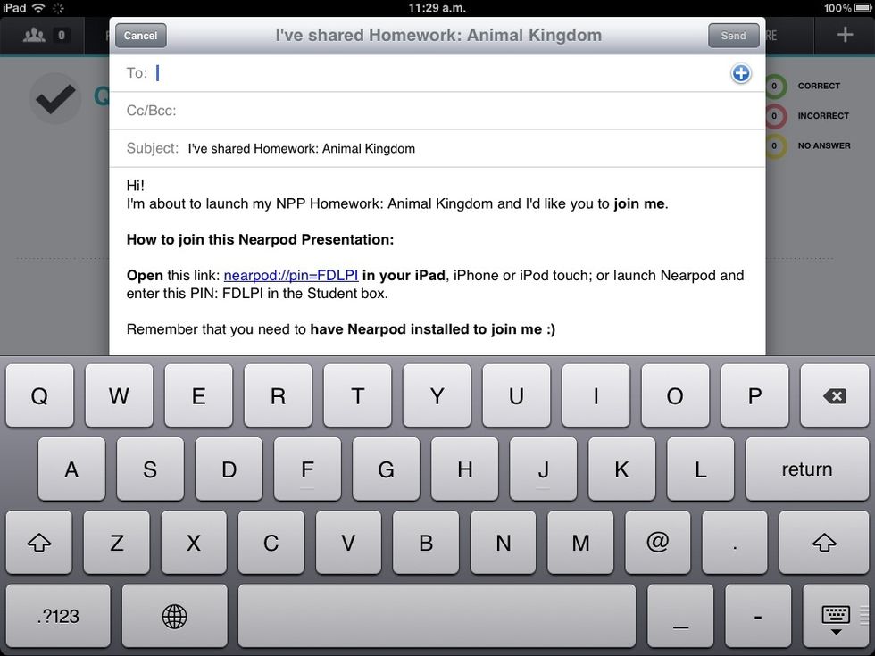 By tapping on the PIN on your screen, you can send it to all of your students by email.