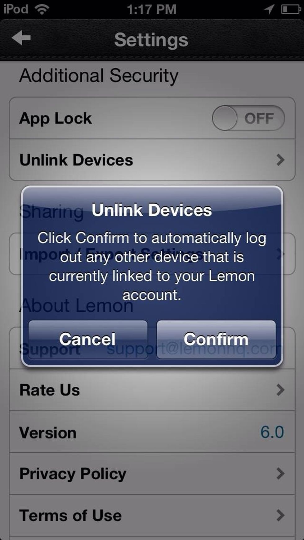 By tapping "Unlink Devices" when you are logged into Lemon Wallet from a different device, you can automatically log out of any other device that is currently linked to your Lemon Account.